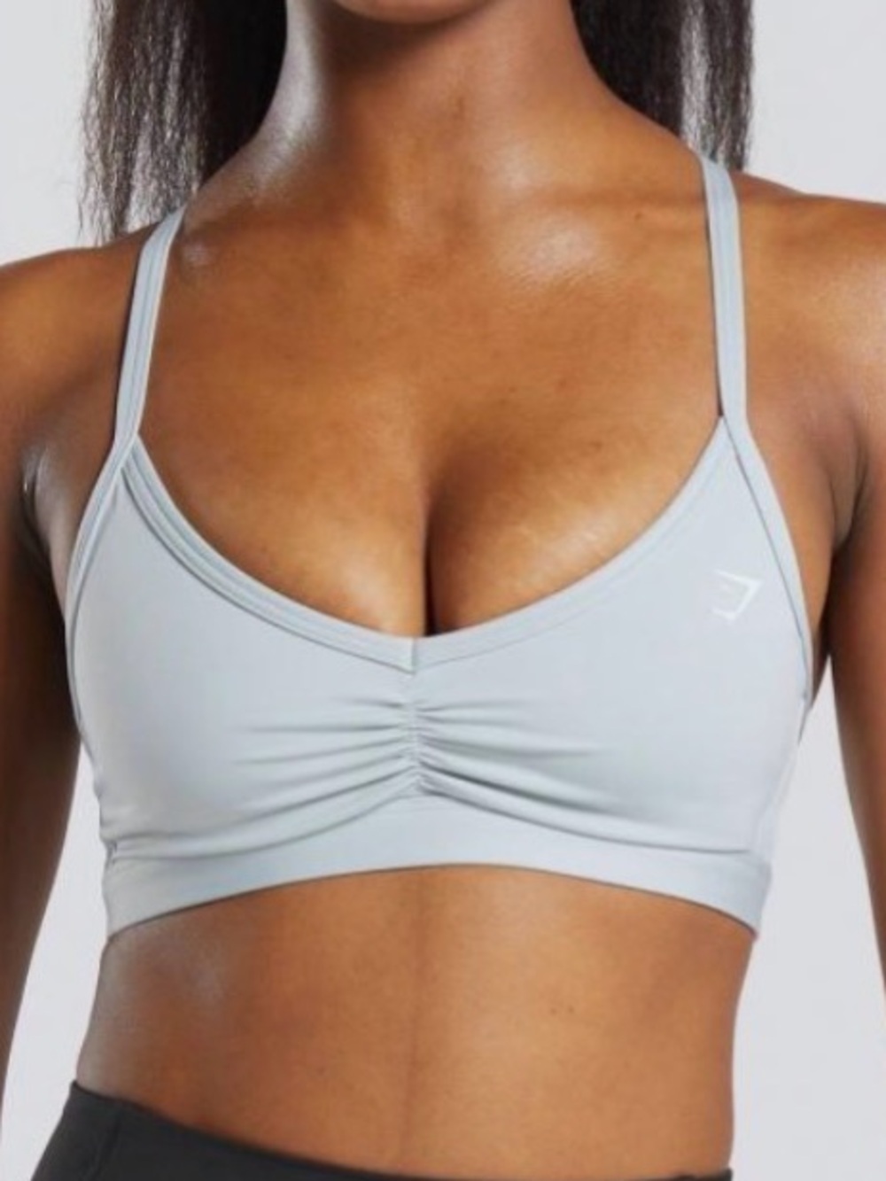 NWT Gymshark Ruched Strappy Sports Bra Cool Blue Light Support Size L
